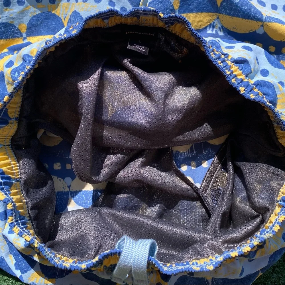 Patagonia Boys Blue and Yellow Patterned Swim Trunks